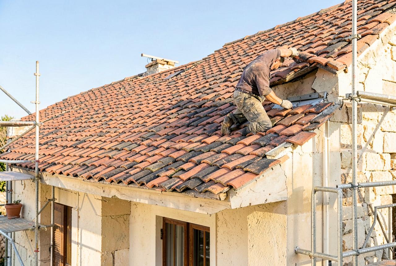 Rénovation de toiture dans le centre ancien de La Rochefoucauld