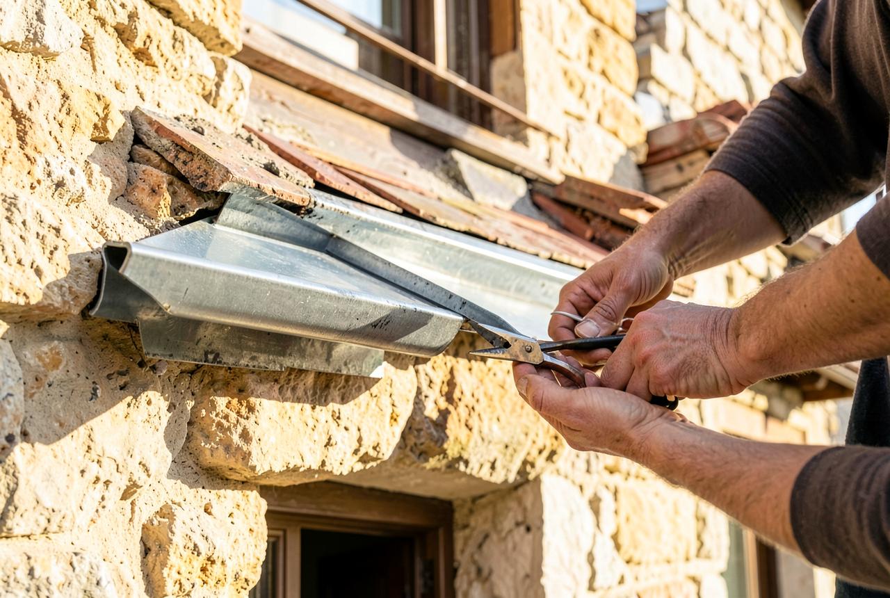 Chéneau en zinc sur une maison de ville à La Rochefoucauld